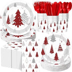 Pickmesh 400 Pcs Christmas Party Supplies Red Silver Paper Plates Serve 50 by Pickmesh