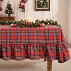 Romanstile Christmas Plaid Ruffled Tablecloth Rectangle, 60x84 Inch Red by Romanstile