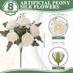 8 Bundles Artificial Peony Centerpiece Flowers,Milk White - Image 2