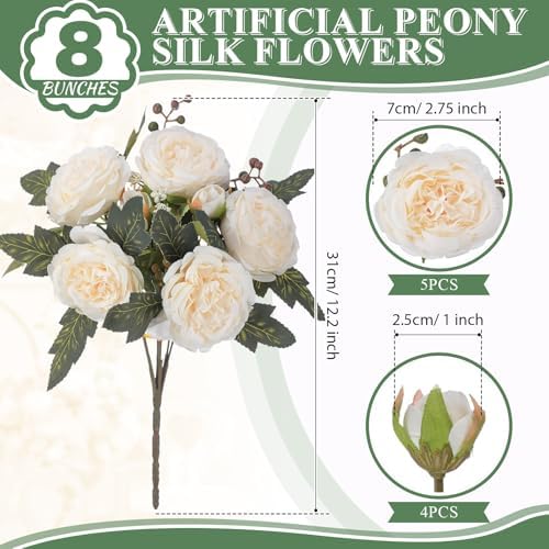 8 Bundles Artificial Peony Centerpiece Flowers,Milk White - Image 2