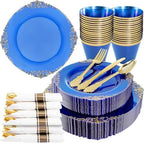 Nervure 175Pcs Blue Plastic Plates, Disposable Party Plates for 25 Guests by Nervure