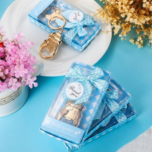 Sieral 24 Pcs Baby Shower Bottle Opener Party Favor for Guest Gold Keychain Gifts Decorations Souvenirs for Girls Boys Baby Birthday Gender Wedding Reveal Bridal Party Decor (Boy) - Image 4