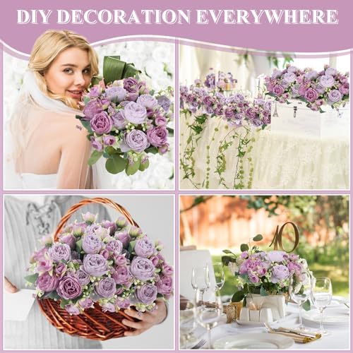 8 Bundles Artificial Peony Centerpiece Flowers,Purple Series - Image 4