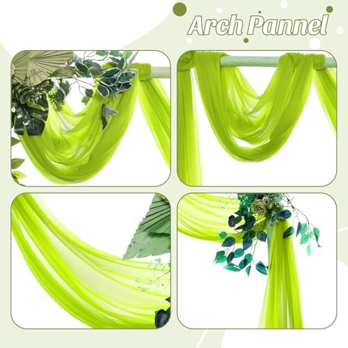 Pack of 2 Wedding Arch Drape Panel Fabric 30" x 30ft - Parrot Green - Image 5