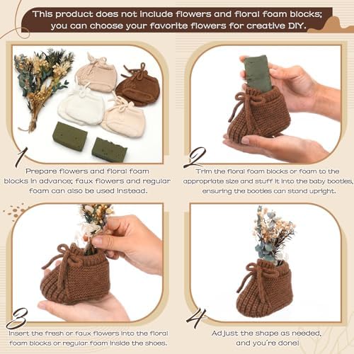 Tranqun 4 Sets Baby Booties Centerpiece No Floral DIY,Low Top,Brown - Image 3