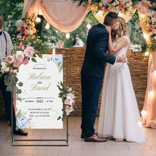 Black Wedding Sign Stand, Adjustable Height Welcome Poster Easel Stand - Image 5