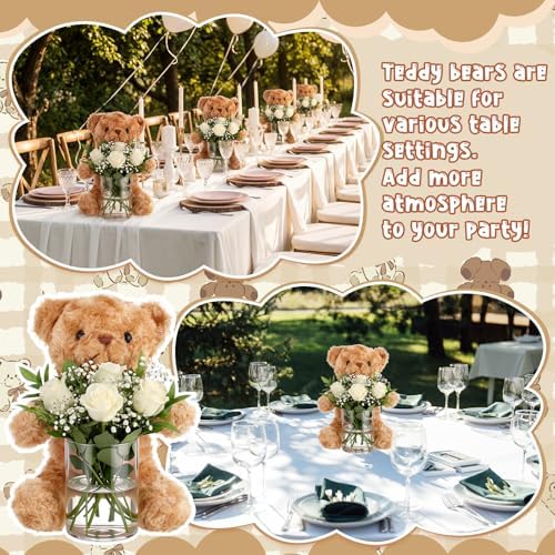 6 Set Bear Baby Shower Centerpiece with Glass Vase 12" Large Plush Bear Party Table Decor for Bridal Party Gift Nursery Home Decor Newborn Welcome Valentines Gift, Flower Not Included - Image 4