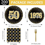200PCS 50th Theme Birthday Party Tableware Vintage 1976 Party Supplies - Image 2