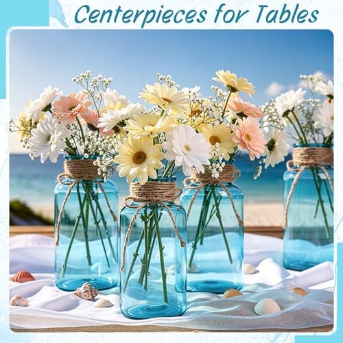 6 Pack Mason Jar Vases for Centerpieces, Aqua Blue Glass Flower Vase - Image 3