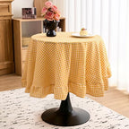 vctops Farmhouse Yellow Plaid Ruffle Table Cloth, Boho Cotton Linen Tablecloth, Washable Table Cover for Round Table Baby Shower Kitchen Party Wedding Decor (Yellow,70") by vctops