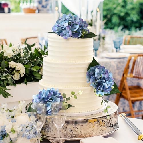 Norme 3 Pcs 7.87 Inches Pre-Made Blue Hydrangea Cake Toppers, Faux Flowers Decor for Wedding Cakes, Birthday, Baby Shower & Baptism Party Decorations, Floral Theme Cake Decor - Image 3