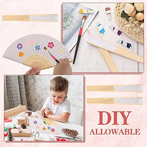 Yinkin 100 Pack Folding Hand Fans Bamboo for Party Favors, White - Image 6