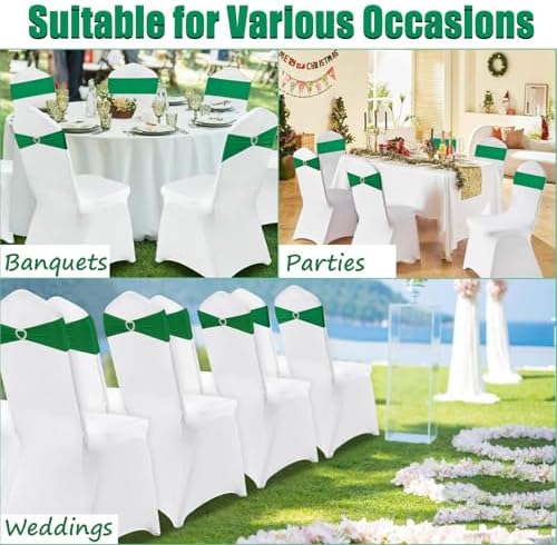 Emerald Green Chair Sashes 50 Pack Spandex Dark Green Sashes for Chairs Covers Universal Stretch Chair Sashes Band with Heart Buckle Slider for Wedding Banquet Party Decorations - Image 7
