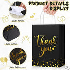 Tinlade 100 Pcs Thank You Gift Bags Bulk Paper Gold Thank You Wedding Bags with Handle for Business, Shopping, Wedding, Baby Shower, Party Favors (Black) - Image 5