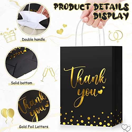 Tinlade 100 Pcs Thank You Gift Bags Bulk Paper Gold Thank You Wedding Bags with Handle for Business, Shopping, Wedding, Baby Shower, Party Favors (Black) - Image 5