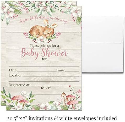 Amanda Creation Oh Deer Baby Shower Invitations, Woodland Baby Girl Shower Invitations Bundle with Envelopes, Diaper Raffle, Bring a Book Cards & Stickers - Image 4