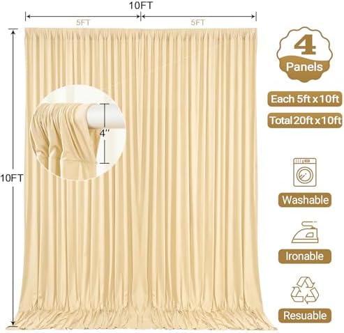 20x10FT Backdrop Curtains with Rod Pockets - Wrinkle Free Photo Stage Backdrop 4 Panels Curtains Drapes for Photography Wedding Party Baby Shower Decorations (Champagne) - Image 5