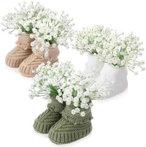 3 Set Baby Shower Booties Table Centerpiece Knitted Booties with Flowers by Chicingyou