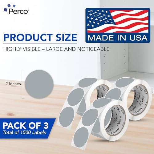 Perco Grey Perforated Round Circle Dot Sticker 2-Inch Labels — 3 Rolls, 1,500 Stickers - Minimalist Packaging, Neutral Labels & Subtle Branding, Strong Adhesive - Made in USA - Image 2