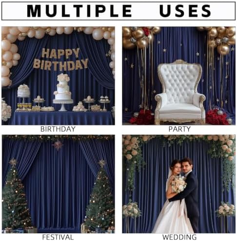 20x10FT Navy Blue Backdrop Curtains for Wedding Parties, Wrinkle Free Photo Backdrop Curtains for Wedding Birthday Party Baby Shower, Fabric Drape with Rod Pockets 5ft x 10ft, 4 Panels - Image 2