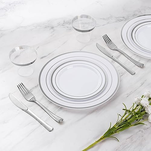 Goodluck 150 Pieces Silver Disposable Plates for 25 Guests - Image 4