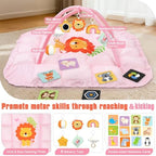5-in-1 Tummy Time Mat Baby Activity Gym with Cartoon Pattern, Extra Thick Plush Play Floor Mat, Featuring Hanging Toys, Sensory Development Gym & Lovely Gift for Newborn Baby, Lion - Image 3