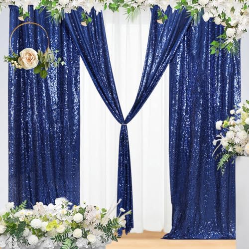 Eternal Beauty Navy Blue Sequin Backdrop Curtains, 4 Panels 2x8FT - Image 4