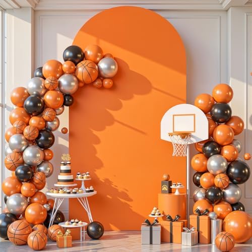 6.6FT Orange Arch Backdrop Cover - Polyester Fitted Wedding Arch Stand Covers Round Top Chiara Arch Backdrop Cover for Birthday Party Banquet Photo Background Decoration - Image 3