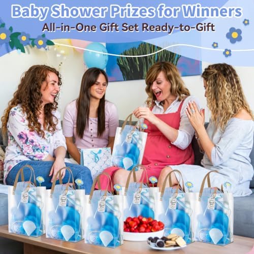 Rigibright 62PCS Baby Shower Prizes for Winners with Plush Cosmetic Bags and Towels Spa Accessories with Gift Bag for Baby Shower Games Wedding Bridal Shower Party Favors for Guests (6, Blue) - Image 2