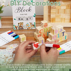 104Pcs Baby Shower Block Game Set, Funny Baby Shower Game Sign Kit with 12 Marker 48 Wood Cube 42 Stencils Wood Sign for Party - Image 5