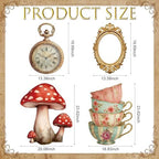 4 Pcs Wonderland Tea Party Decoration Life Size Tea Party Cardboard Cutouts Clock Retro Photo Frame Mushroom Floral Teacup Cutouts for Baby Shower Birthday Photo Booth Props Backdrop Favor - Image 3