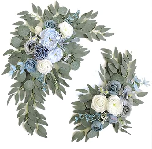 Faux Flower Swag Set of 2 for Wedding Welcome Signs Floral Swag Wedding Reception Ceremony Signs Decor (Blue) by Piklado