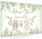 Avezano Greenery Gender Reveal Backdrop Banner Watercolor Boy or Girl Clothes He or She What Will Baby Be Gender Reveal Decorations Green Leaves Gold Dots Neutral Baby Shower Banner (8x6ft) - Image 4