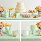 Kuabiz 60 Pcs Green Gingham Popcorn Boxes with Scalloped Sage Green Checkered Paper Candy Boxes Disposable Gingham Popcorn Bowls Cookie Containers for Movie Night Bridal Baby Shower Party Supplies - Image 5