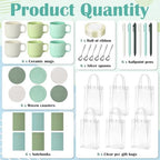 36 Pcs/6 Sets Baby Shower Prizes for Winners Include Ceramic Mugs with Spoons Woven Coasters Notebooks with Pens Clear PVC Gift Bags for Bridal Shower Party Favors(Green) - Image 3