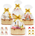 Mapaim 4 Pack Baskets for Gifts Empty,Large Gift Basket Kit with Cellophane Wrap & Bows, Woven Bamboo Gift Baskets with Handles, Ready to Gift Set for Birthday, Holiday, Baby Shower, Easter（Oval） by Unknown