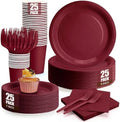 Burgundy Plates and Napkins Party Supplies, Include 9’’Disposable Burgundy Paper Plate, 7’’Dessert Plates and Cups and Napkins Forks Set for Birthday, Anniversaries, Wedding, Serves 25 by CENLBJ
