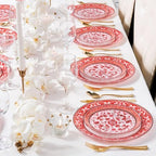 Hioasis Red Plastic Plates, Fancy Disposable Pates, 60 Pcs for 30 Guests - Image 2