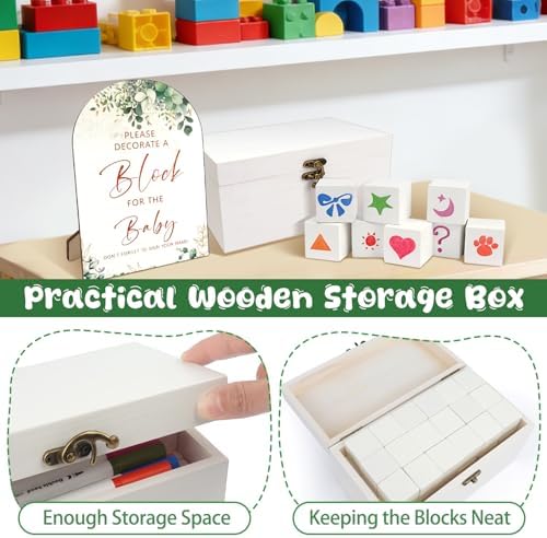 Fayoo 134 Pcs Wood Blocks to Decorate, Wood Games Kit with Wooden Blocks Prediction and Advice Card Clothes Pins Storage Box Game Sign Markers(White) - Image 5
