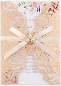 50PCS Laser Cut Wedding Invitations Cards with Envelopes Blank Inner Sheets by Maffily