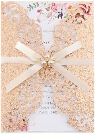 50PCS Laser Cut Wedding Invitations Cards with Envelopes Blank Inner Sheets by Maffily