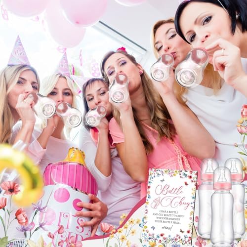 Trelaco 12 Pcs Wildflower Baby Shower Games Bottle Chug Wooden Sign Set - Image 6