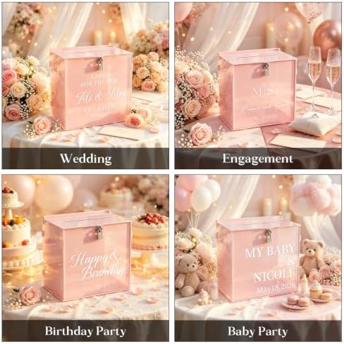 OASF&QPPTY Custom Wedding Card Box with Lock, Elegant Personalized Wedding Card Box for Reception, Graduation, Baby Shower - Secure PVC Money Box for Cards and Well Wishes, Elegant Party Table Decor - Image 7