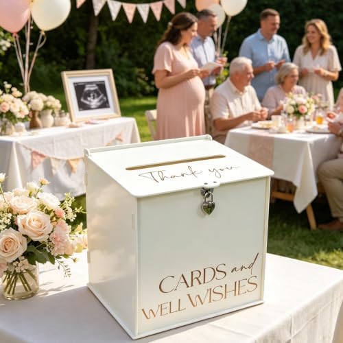 Acrylic Card Box with Lock & Slot, Warmy Cream Wedding Card Boxes for Reception Monetary Envelope Cash Gifts, Large Gift Cards Holder Box for Graduation Bridal Baby Shower Party Supplies - Image 6