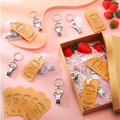 50 Sets Bottle Openers Baby Shower Return Favors for Guest Nail Clipper Bottle Opener Decorations with Thank You Tags Organza Bags for Baby Shower Gender Revel Party Souvenirs(Strawberry) - Image 4