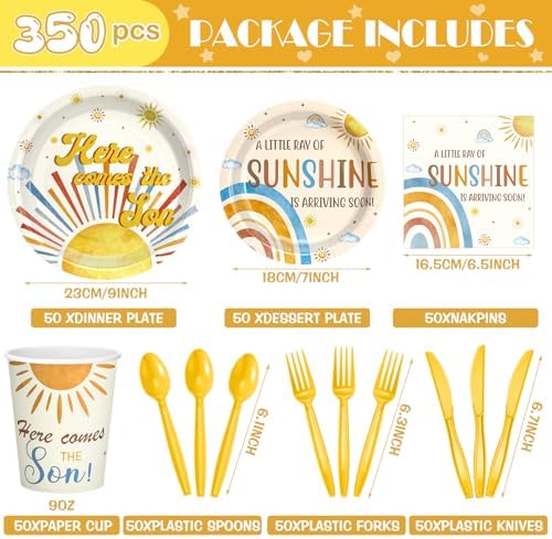 Dandat 350 Pcs Baby Shower Set, Son, Yellow - Image 3