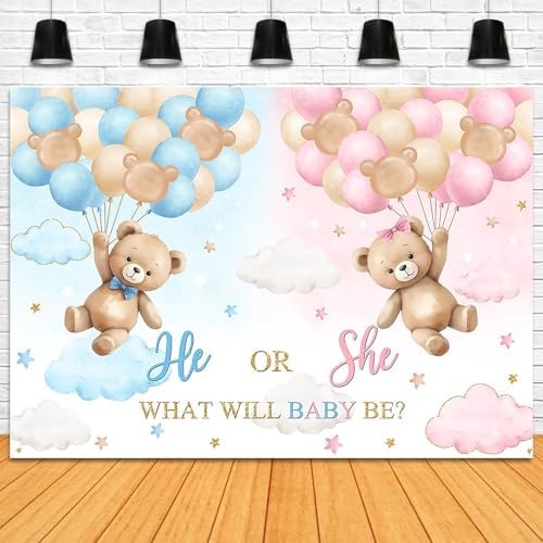 Bear Gender Reveal Backdrop 10x7ft We Can Bearly Wait Gender Reveal Party Decorations Background Pink or Blue Bear Theme Banner Photo Booth Prop - Image 3