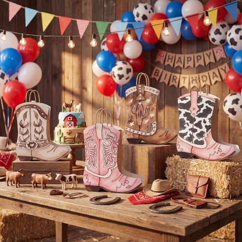 Tioncy 24 Pcs Cowboy Boot Paper Gift Bags, Assorted Style, Brown and Pink - Image 5