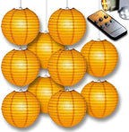 PaperLanternStore.com 10" Orange Paper Lantern Party Pack with Remote Controlled LED Lights (10-Pack Combo Kit) by Fantado+Party+%26+Event+Lighting