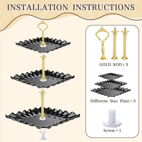 Remerry 16 Pcs Dessert Table Display Set 3 Tier Cake Stands, Black - Image 3